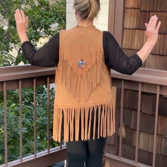 Erin Paige Other - Brown fringe vest, cowboy, western, lightweight with stretch, fits S/M
